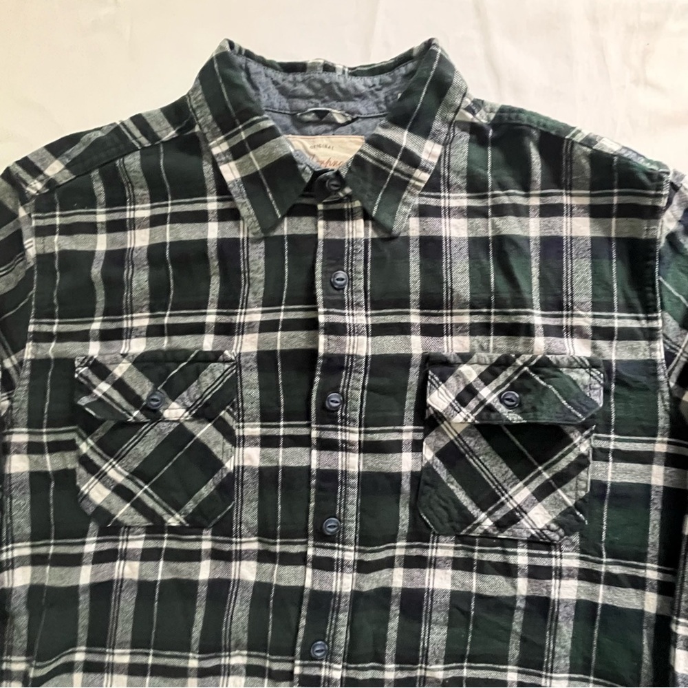 Weatherproof Vintage Men’s Button Up Plaid Utility Long Sleeve Cotton Shirt L